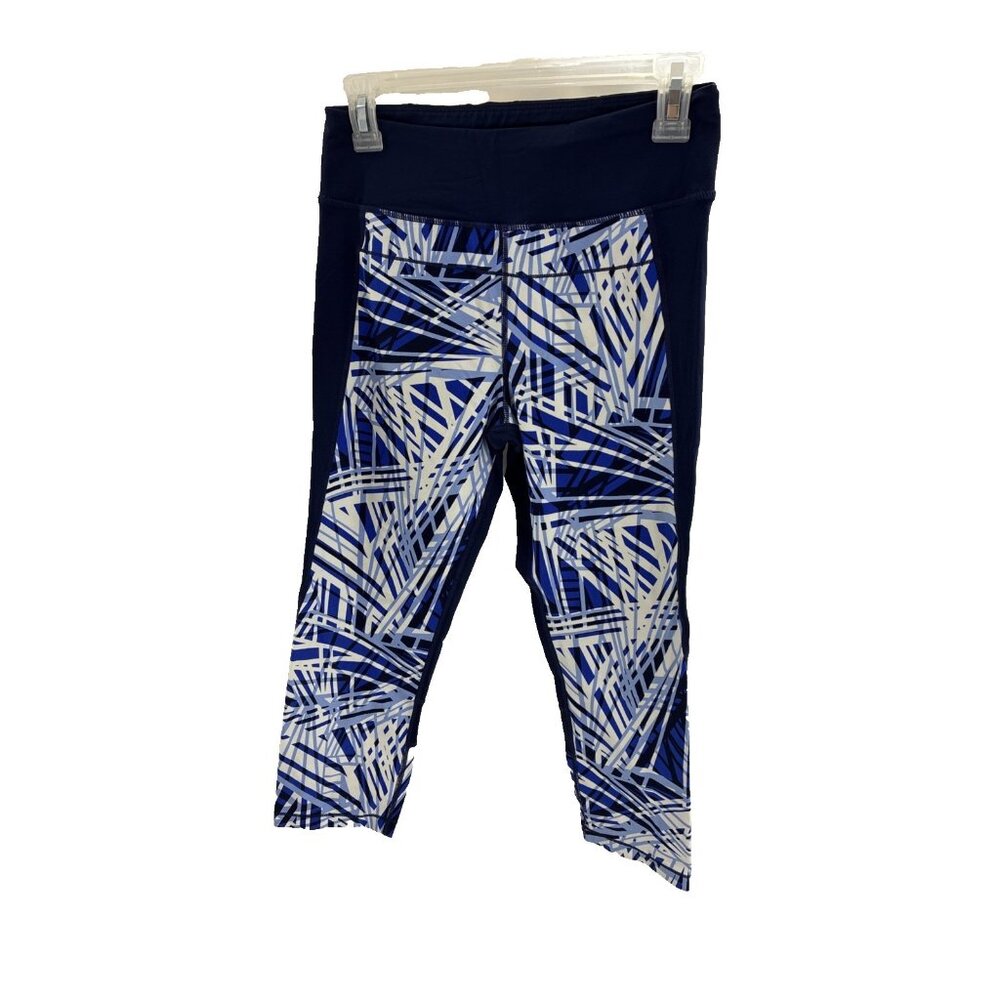 Calvin Klein Womens Size M Capri Leggings Blue Print High Rise Athletic Pants